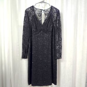 Talbots Little Black Lace Midi Cocktail Dress Size 10 Fully Lined Formal‎ Glam